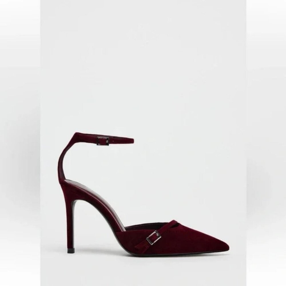 ZARA VELVET EFFECT THIN HEELED SHOES